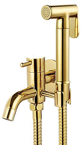 SaryEdge Stoffwindel-Sprühset, Messing, einzelnes kaltes Hand-Bidet-Sprühset, Toilettenset, goldenes Toiletten-Sprühset zur Wandmontage, Badezimmer-Waschtisch-Set mit Wischmopp-Waschbecken-Wasserhahn