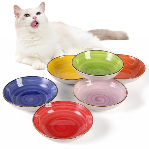 Katzenfutternapf-Set - Keramik Katzennapf Set mit Wirbelmuster - Mehrfarbig - 6 Stück - 250 ml