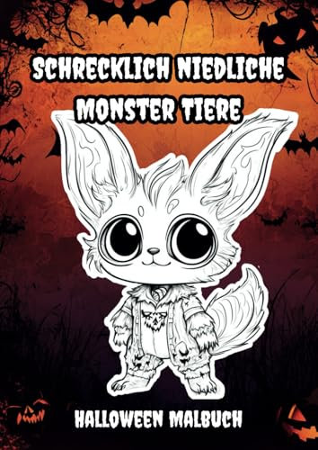 Schrecklich niedliche Monster Tiere Halloween Malbuch: für Erwachsene und Jugendliche zum Entspannen und Stress abbauen