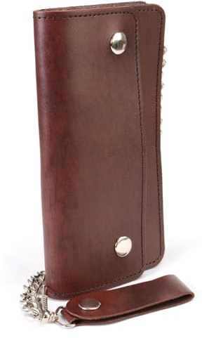 Milwaukee Leather MLW7816 Men's 8” Antique Brown Leather Bi-Fold Biker Wallet w/Anti-Theft Stainless Steel Chain - 8 Inch