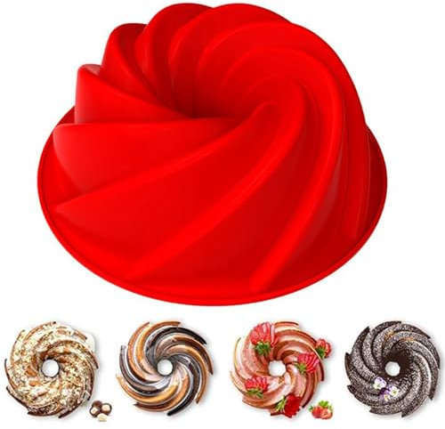miaomiao Moule à kouglof en silicone, 22,4 cm, moule à gâteau, moule à muffins, moule spécial pour cuisine, gâteau, pain, pâtisserie - Moule à pudding - Rouge