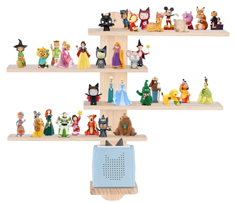 Todeco Tonie Regal aus Holz, magnetisches Wandregal für Tonies & Toniebox | Für 50–60 Tonies, kompatibel mit Toniebox-Ladestation, inkl. Wandmontageset, verstellbares Regal, für Kinderzimmer