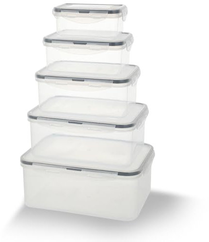 Lrocotanc Set di 5 Contenitori Ermetici per Alimenti - Contenitori per Alimenti Rettangolari con Coperchio - Contenitore Plastica con Coperchio in Diverse Dimensioni - Capacità Totale 7,1 L