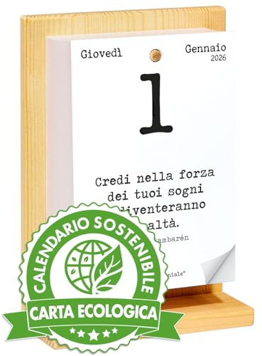 Calendario Geniale 2026. L'Originale Eco Sostenibile. Il Primo con Bonus digitali. Idea Regalo con Scatola. Supporto Legno di Abete Naturale. Leggi ogni giorno una frase e il pensiero Filosofico.