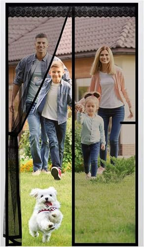 Fiberglass Magnetic Screen Door, Anti Mosquito Mesh Fly Curtain with Full Frame Hook&Loop Easy to Install Fiberglass Mesh Curtain Anti Mosquito (70x200 cm, Black)