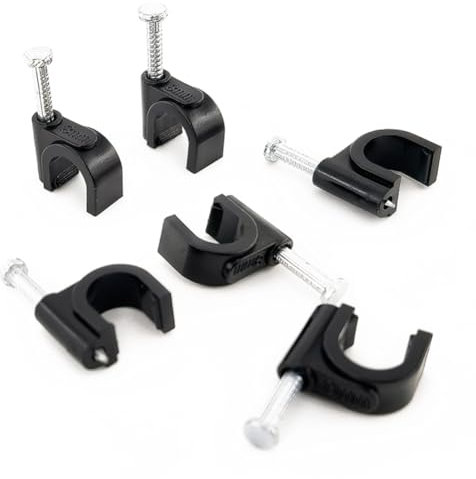 HS Cable Clips 8mm with Steel Nail 200 Pieces Black，Ethernet Management U Shaped Wire Cord Staples Hooks for Outdoor Wall,Coax Cat7 RG8 Cable Extension Fasteners