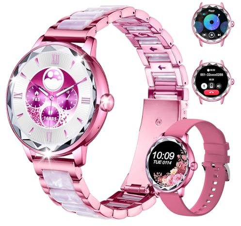 Homailida Smart Watch for Women, 1.2 Display 100+ Sports, IP68 Waterproof | Fitness Tracker with Heart Rate, Sleep & Female Cycle, Adjustable Fit, iOS & Android Compatible, W01-Rose Gold