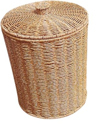 SHINEOFI Imitation Woven Trash Can with Lid round Pp Waste Basket | Khaki Finish, Deformation Resistant and Easy to Clean, Compatible with Garbage Bags for Home Decor and Bathroom