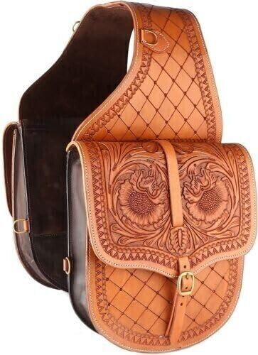 EQUIGEAR Western-Leder-Satteltasche für Pferde | Reitvergnügen Wanderritt geeignet für Reiten und Fassrennen | Satteltasche mit verstellbarem Riemen GRÖSSE: 10X10X3 AS-08