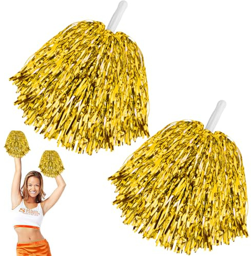 Cheerleader Pompons Mit Handle Pompoms Cheerleading Cheerleader Pompons | Handblumen Pompons Cheerleader Für Sportveranstaltungen Tanz Party Ballspiele Karnevalspartys Verwendet 2Stk Gold