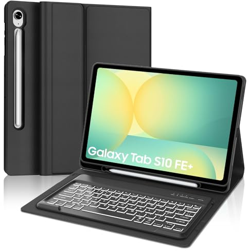 IVEOPPE Keyboard Case for Samsung Galaxy Tab S10 FE Plus 13.1 inch 2025, Case Keyboard for Galaxy Tab S10 FE+, Cover with Magnetically Detachable Backlit Keypad for Samsung S10fe+ Tablet 13.1'', Black