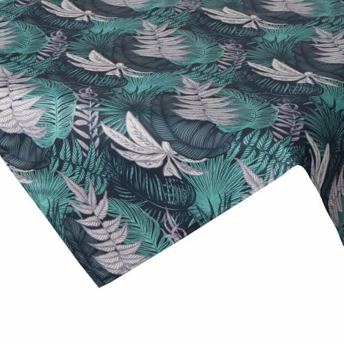 Eurofirany Tischdecke Tischtuch blau-türkis Blätter quadratisch 85x85 cm Gobelin Tischwäsche Tafeldecke Tisch Dekoration Dekoration Garten Balkon Patio Terrasse Deko