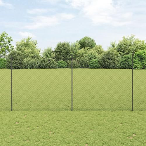 Juroupi Chain Link Fence with 20 U Posts Grey 1.4x10 m Steel,Decorative Fence,Chain Link Fence,Fencing for Patio Outdoor Yard,Fence Panel-3336262