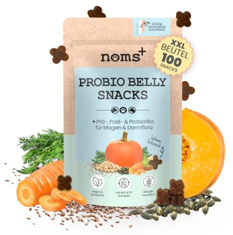 noms+ Probio Belly Snacks für Hunde | bei Sodrennen, Grasfressen, Kotfressen & Verstopfung | Darmaufbau mit Probiotika BIOTICS³-Komplex | geeignet für Allergiker & Sensible Hunde | XXL-Beutel