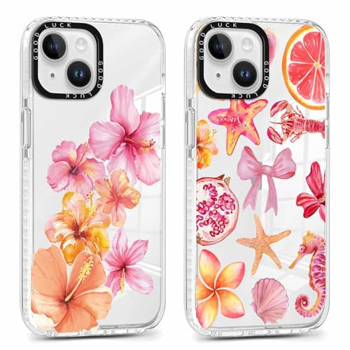 Yoedge 2 × Cover per iPhone 15 Plus, Custodia Estivi Fiori Flower per Telefono in Trasparente con Aesthetic Motivi Design, Custodie per Cellulare in Silicone per iPhone 15Plus 6,7 Case,Rosa Summer