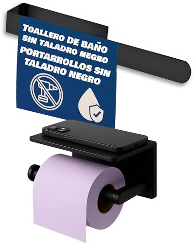 Toalleros de baño sin Taladro Negro Adhesivo Doble Barra 40 Cm Acero Inoxidable 304 Ahorra Espacio para baños pequenos Barra para Toallas Resistente Antioxido Impermeable Azulejos Vidrio Metal