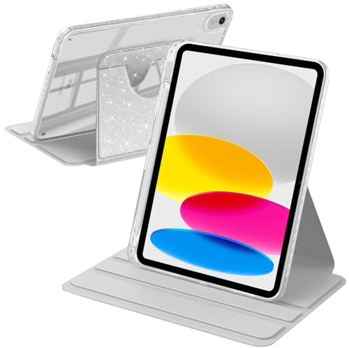 A-BEAUTY Custodia Rotante Compatibile con iPad (A16) 11a/10a Generazione (2025/2022) con Portapenne, Posteriore Chiaro Trasparente Cover Antiurto, Auto Sonno/Veglia, Argento