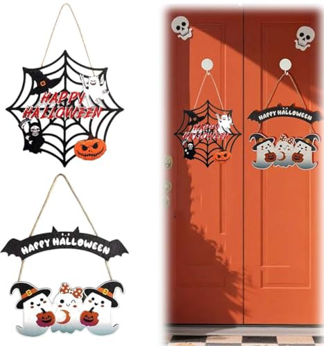Set di due cartelli decorativi per porte a forma di zucca decorazioni riutilizzabili per porte di Halloween per decorare la casa le finestre e le pareti.