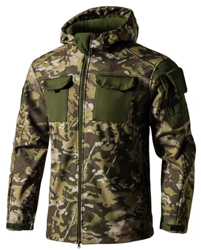 MOKBAY Militär Kleidung Herren Camouflage Jacke Multifunktionsjacke M 65 Jacke Camo Softshelljacke Drückjagd Angelbekleidung Soldat Splittertarn Jagdsport Armee M65 Tarnanzug Jagdjacke Herren XXL