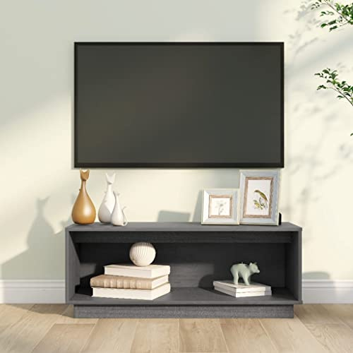 HETFTJN TV-Schrank Lowboard Grau 90x35x35 cm Massivholz Kiefer mit Schwebendem Design Robuster Fernsehtisch Modernes Wohnzimmer Sideboard für Living Room Schlafzimmer Flur