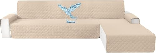 CYCMACO Wasserdicht Couch Überzug L Form 4 Sitzer, Rechts/Links Reversibel Couch Überzug Ecksofa, rutschfest Couchbezug L Form Mit Armlehne, Universal, Waschbar, Für Hund Katze, Beige