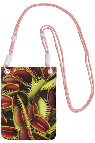 KLJnmbb köttätande växt tryck kvinnor män mobiltelefon crossbody väska mobilväska plånbok för resetillbehör