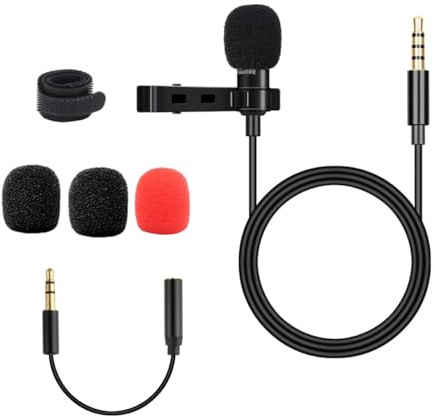 Healeved Omnidirektionales Ansteckmikrofon Leichtes Lavalier Mikrofon mit 3,5mm Anschluss aus Kunststoff und Metall 1,5m Kabel für Interviews und Webcasts Am Computer
