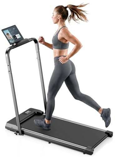Laufband für Zuhause Klappbar – Upgraded Langlebig & Tragbar Elektro-Treadmill für Home-Fitness, mit Starkem Saugnapf-Tabletthalter & Fernbedienung, Max. 10 km/h für Cardio & Walking(Black)