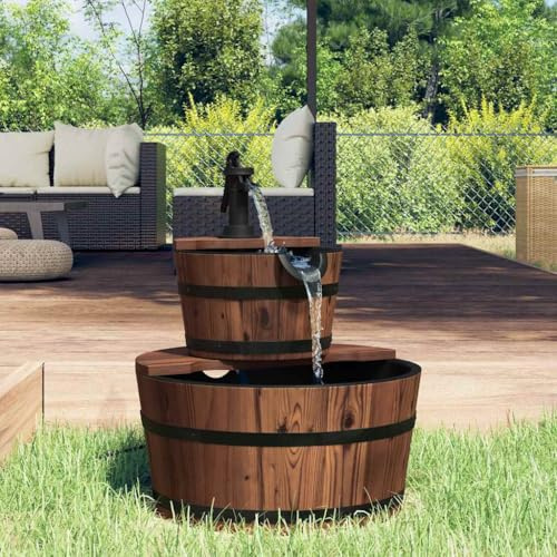 Mokuyary - Fuente de agua con bomba (44,5 x 44,5 x 58 cm, madera de árbol macizo, fuente de jardín para decoración al aire libre, patio trasero, patio
