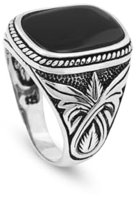 Jewellery Pit - Onyx Ring, Siegelring, osmanischer Vintage Ring, Sterling Silber Ring, Ring für den kleinen Finger, Silber Siegelring, Edelsteinring, osmanischer Statement Ring