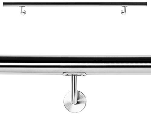 Wiltec Pasamanos barandilla de escalera 130cm acero inox V2A baranda con soporte a la pared
