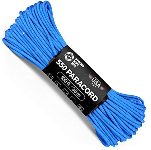 Atwood Rope MFG 550 Paracord 100 Feet 7-Strand Core Nylon Parachute Cord Outside Survival Gear Made in USA | Lanyards, Bracelets, Handle Wraps, Keychain (Blue)