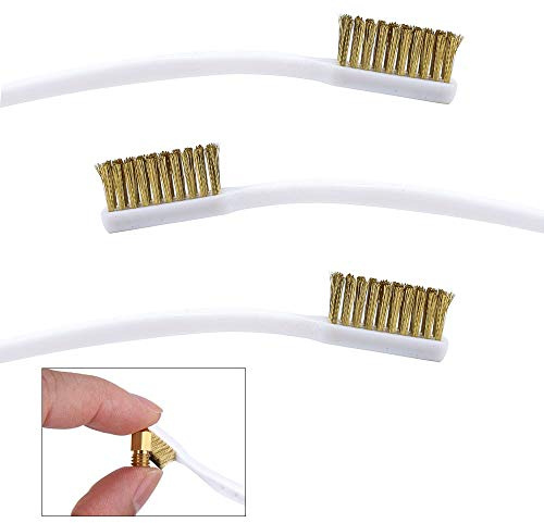 FOGAWA 3Pcs Mini Brass Wire Brush Set Metal Rust Brush Copper Wire Toothbrush Bristle Scratch Brush with Curved Handle for 3D Printer Nozzle Cleaning Welding Slag (A-3pcs)