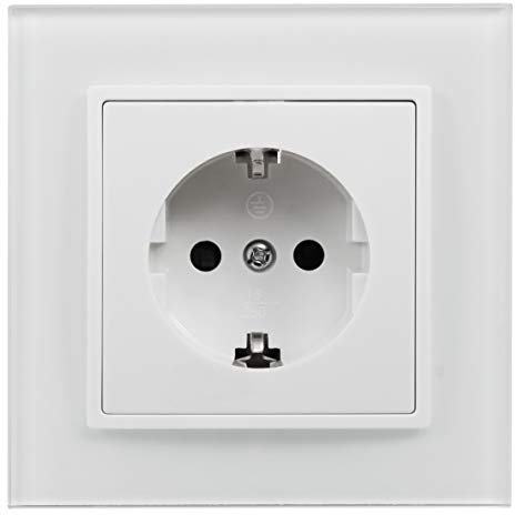 McPower Schutzkontakt-Steckdose Flair Weiß | UP | 250V~/16A | Steckanschluss | inkl. Glasrahmen | Einsteckschutz