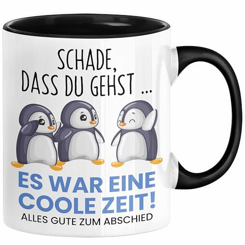 Trendation - Schade Dass Du Gehst Tasse Geschenk zum Abschied Jobwechel Abschiedsgeschenk Arbeitskollegin (Schwarz)