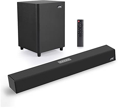 ICOSAR Barra de sonido de 100 W, barra de sonido 2.1, altavoz Bluetooth 5.0, sistema de cine en casa, barra de sonido envolvente 3D, control remoto con subwoofer para TV