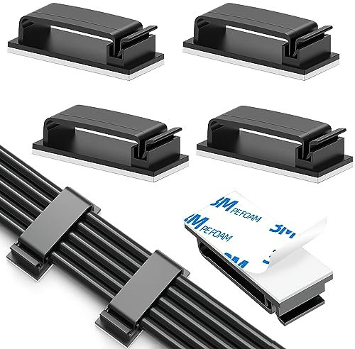 50 Stück Selbstklebende kabelmanagement, Darryy Kabelmanagement, Kabel Clips, Kabelclips Selbstklebende, Stark Kabel Organizer für TV, PC, Laptop, Ethernet Kabel, Schreibtisch, Heim, Büro
