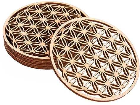 ProArts Fiore della vita - Sottobicchiere in legno, set di 6 pezzi, 10 x 10 cm per purificazione e meditazione, simboli spirituali in legno