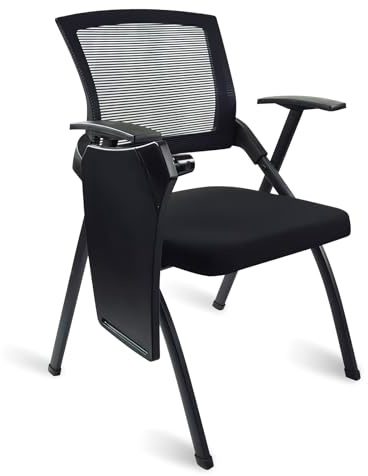 GHBXJX Bürosessel Klappstuhl Gepolstert Konferenzstuhl, Bürostuhl 150 kg Belastbarkeit, Ergonomisch Schreibtischstuhl Ohne Rollen mit Klapptisch, Schreibtisch Sessel für Alle Fälle, Schwarz