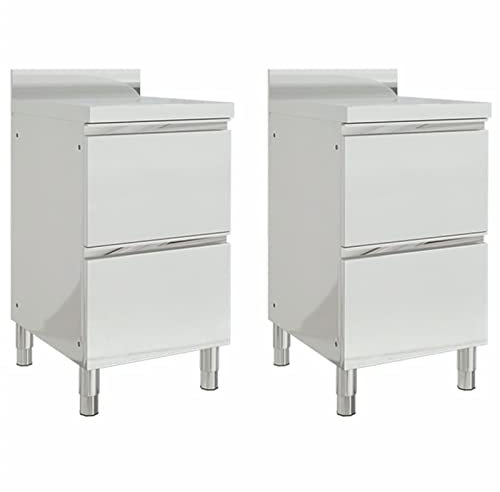 Chaduof Gastro-Küchenschränke mit 2 Schubladen 2 STK. Edelstahl, Edelstahl Arbeitsschrank, Arbeitstisch, Edelstahl Schrank, Pizzatisch, Grillschrank Outdoor