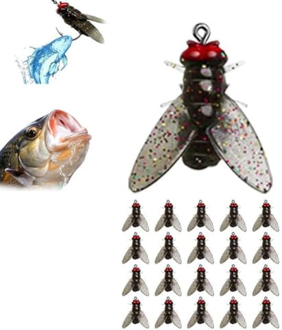 20 Stück Bionic Fly Fishing Bait, Bionischer Fliegenfischer-Köder, 2024 Neu Fliegenhaken Weichköder, Fisch-Lockstoff hinzufügen Angelgerät, Künstliche Fliegenfischer-Köder Kit (Schwarz)