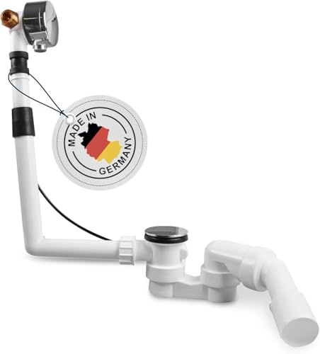 AQUADE Ab und Überlaufgarnitur 40/50 mm mit Zulauf 3/4 Zoll - Ablaufgarnitur Badewanne Chrom Komplettset mit Excenter Geruchsverschluss Badewannenüberlauf Abdeckung und Siebeinsatz