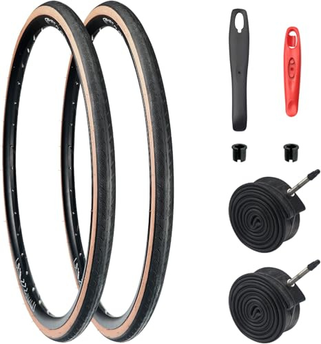ZUKKA Juego de 2 Neumáticos de Bicicleta 700 C 700 x 32 C Abrigo 32-622 Plus 2 Mangueras FV48 mm Compatible Con Bicicleta de Carretera