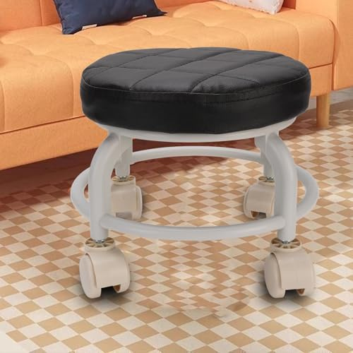 Low Rolling Stool, Low Roller Seat, Comfortable 360 Degree Rotating PU Leather Low Rolling Stool with Wheels Ergonomic Cushion Seating for Home Office Garage Shop