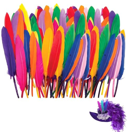 200Pcs Craft Feathers - Premium Assorted Feathers for Crafting, DIY Art Supplies and Dream Catchers. Ideal Millinery Accessories for Hats, Costumes, and Wedding Decor