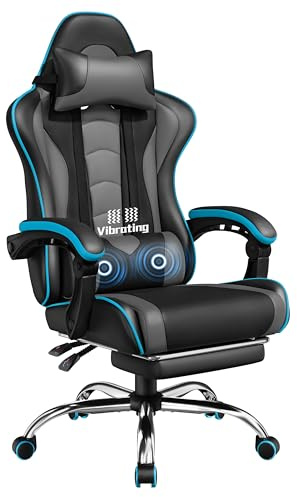 Yaheetech Silla de Oficina Silla Gaming con Reposapies Silla Ergonómica con Ruedas Silla Ordenador Ajustable Silla con Soporte Lumbar Capacidad MAX 150 KG Negro y Gris
