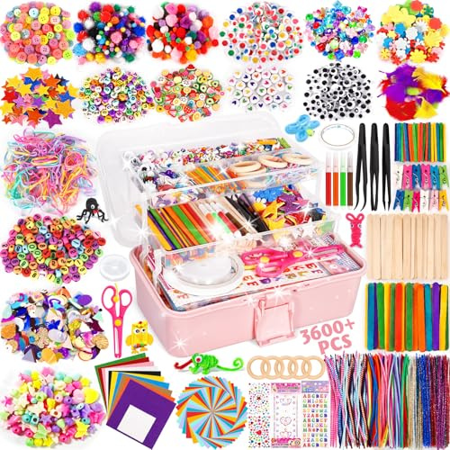 Purpledi Kit Manualidades Niños 3600+PCS, DIY Creativo Kit Manualidades Material, DIY Art Supplies Creativo Regalo Manualidades Labores para Niños, Juguetes Educativos Regalo para Niño Niña