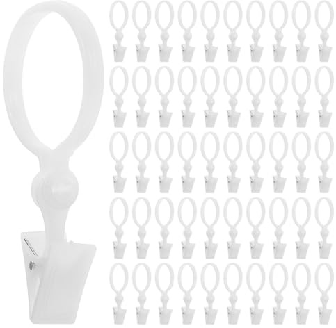 FUNOMOCYA Anillos para Cortinas con Clips de Resina Abiertos, 100 Unidades, Color Neutro, Resistentes y Compatibles con Barras Romanas, para Decoración del Hogar y Fácil Instalación