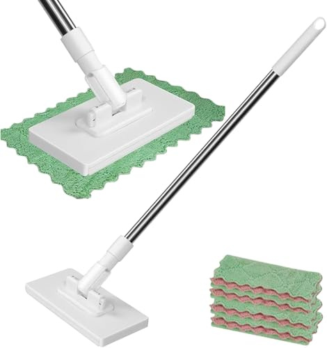 Automatic Cloth Changing Hands-free Mini Mop, 100x16x8.5cm The Mop Can Use A Face Towel, With 360°Rotating Head, Dust Mops With 4 Reusable Cloths, Cleaning Tools For Floor Bathroom Kitchen