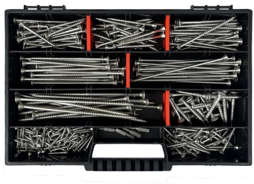 FRACKMANN Edelstahl Schraubenset 295 Teile – V2A Holzschrauben & Spanplattenschrauben 3x25 bis 6x140 – inkl. 4 TX Bits & Sortimentskoffer – Profiqualität Made in Germany